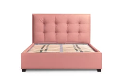 Niskie łóżko z pojemnikiem i  zagłówkiem w kwadraty Grappa