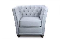 Pikowany fotel w stylu chesterfield z ozdobną lamówką Gandy