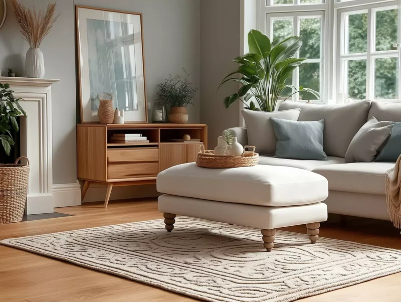 Pufa Amanda – elegancka aranżacja salonu w jasnym, naturalnym stylu