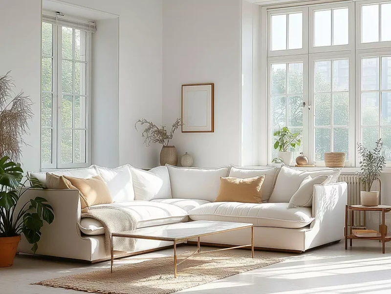 Narożnik Andrea symetryczny w jasnym salonie – komfort i design