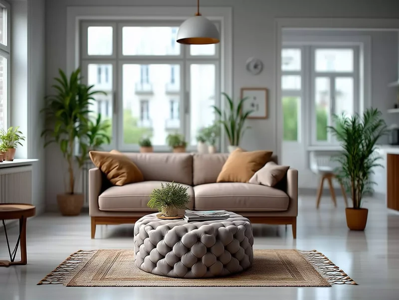 Pufa Casia pikowana – nowoczesna pufa do salonu w stylu soft glamour