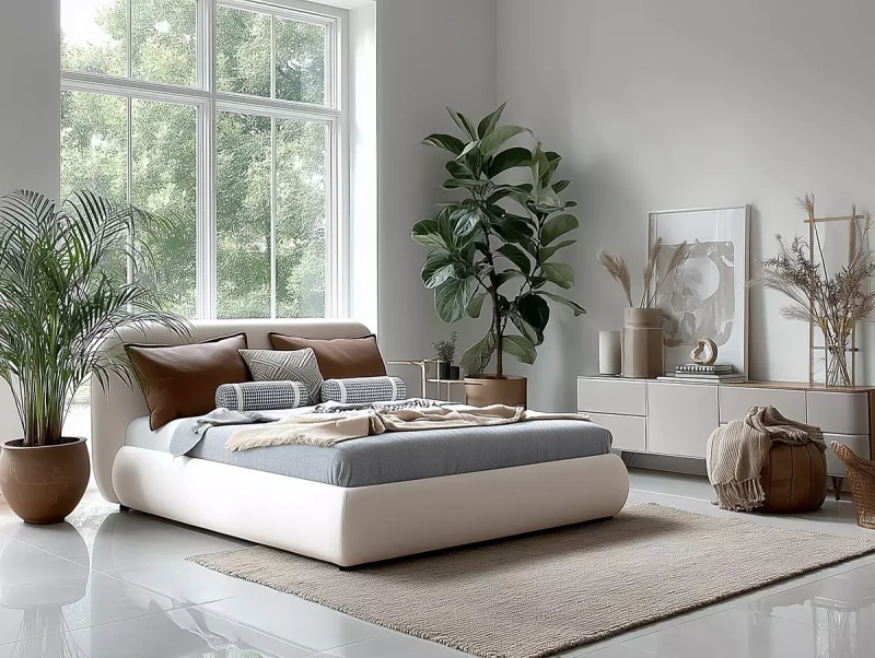 Łóżko ze zdejmowanym pokrowcem Oliviero w nowoczesnym wnętrzu