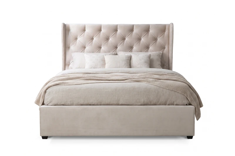Łóżko z pojemnikiem z pikowanym zagłówkiem uszak Senso